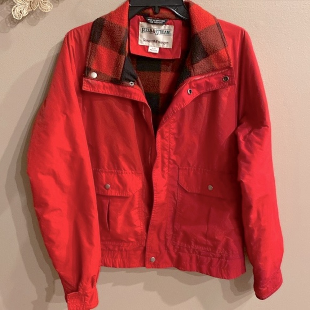 Field & Stream by Gordon & Ferguson canvas red waterproof jacket paid lining M